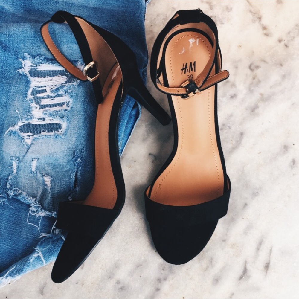 h & m || black suede block heels size 8